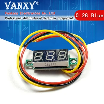 2vnt 0.28 colių ultra mažas mėlynas skaitmeninis DC digital voltmeter ekranas reguliuojamas galvos trijulę baterija voltmeter DC0-100V