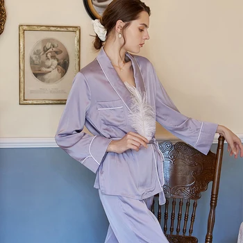 SXTHAENOO Nauja Rudens Žiemos 2020 m. prancūzų Stiliaus Šilko Atvartas Paprasto Spalvos Pižama, Pižamos Moterims Pijama Mujer пижама