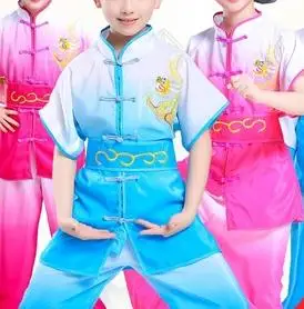 Rose/mėlyna vaikai trumpas rankovės kovos menų veiklos uniformas Vaikams siuvinėjimo dragon drabužių chi mokymo kostiumas tinka
