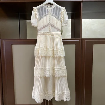 2020 Naujo Tako Dizaineris Vasaros Suknelė Moterims Aukštos Kokybės Trumpas Rankovės Elegantiškas Nėrinių Kratinys Pynimas Sluoksniuotas Pyragas Šalis Suknelės