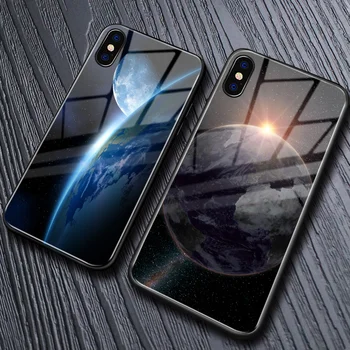 Žemės žvaigždėtas dangus Telefono dėklas Skirtas iPhone 12 Mini Pro 11 Max SE XR XS X 8 7 6 Plus Stiklo atsparus smūgiams Skaidrus Universalus Dangtelis