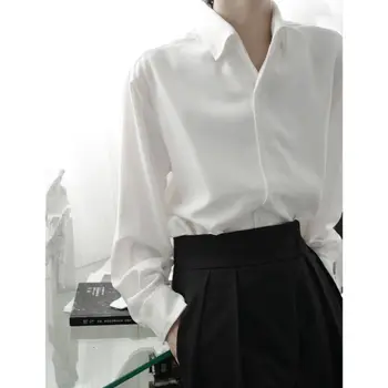 Korėjos Stiliaus Suknelė Marškinėliai Vyrų Mados vientisos Spalvos, Verslo Atsitiktinis Marškinėliai Mens Streetwear Laisvus Socialinės Vyrams ilgomis rankovėmis Marškinėliai