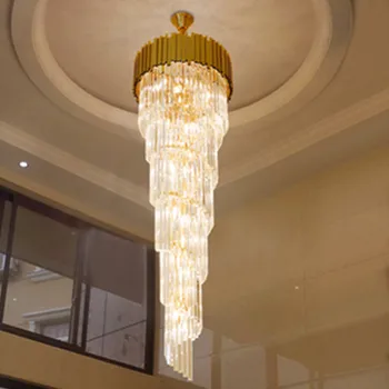 Top Prabangus Šiuolaikinės Liustra Apšvietimo Laiptai Ilgai, Aukso, Krištolo Šviesa, Šviestuvai Didelį Prieškambario Patalpų Laiptų LED Lempos kristalų (lcd)