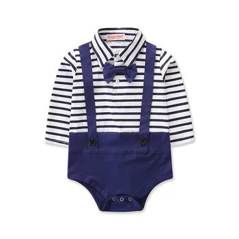 Pavasarį ir Vasarą Baby Berniukas ir Mergaitė drabužiai drabužiai Dryžuotas karinio jūrų laivyno stiliaus Jumpsuit Cute Mados Rompers 0-2 metai
