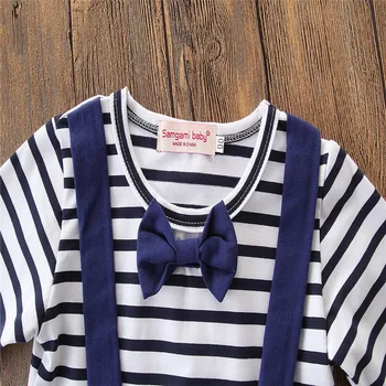 Pavasarį ir Vasarą Baby Berniukas ir Mergaitė drabužiai drabužiai Dryžuotas karinio jūrų laivyno stiliaus Jumpsuit Cute Mados Rompers 0-2 metai