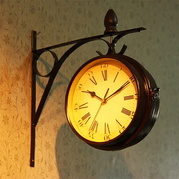 Kūrybos dvipusės Sieninis Laikrodis Namie Laikrodis dvipusis Laiko Sieninis Laikrodis Europos Stiliaus Geležies Retro Papuošalai Часы Настенные