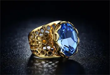 Aukso Spalva mėlyna kristalų piršto žiedą, moterims vestuvinis žiedas lady papuošalai, Aukso Spalvos žiedas dovanų šalis mados 6 7 8 9 sandėlyje