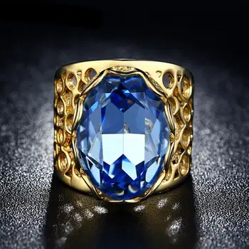 Aukso Spalva mėlyna kristalų piršto žiedą, moterims vestuvinis žiedas lady papuošalai, Aukso Spalvos žiedas dovanų šalis mados 6 7 8 9 sandėlyje