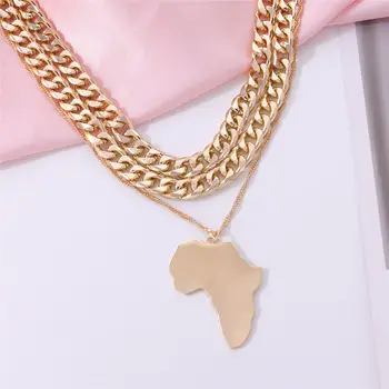 Afrikoje Profilis Žemėlapis Pakabukas Kaklo Aukso Spalvos Kontūro Afrikos Žemėlapiai, Papuošalai Etiopijos, Nigerijos Ganos Ir Kongo Etninės