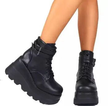 Karšto pardavimo rudens /žiemos naujas moterų batai 2020 m., suapvalinti tne storio apačioje trumpas batai, dviguba sklendė platforma MS motociklo batai