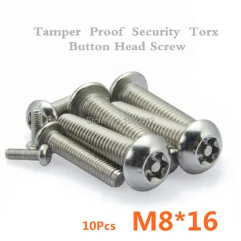 10vnt/daug ISO7380 M8*16 Nerūdijančio Plieno uždoris Saugumo Torx Mygtukas Galvutės Varžtas