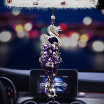 Kalnų krištolas Swan Automobilių Puošimas Pakabukas Ornamentu Kristalų Automobilių Veidrodis Kabo Reikmenys Mergina, Moteris Mielas Galinio vaizdo Veidrodėlis Ornamentu