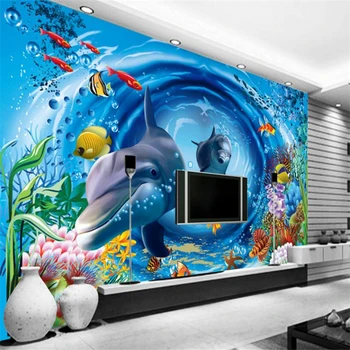 Beibehang 3D Tapetai, 3D, Povandeninis Pasaulis Animacinių filmų Vaikams Namas Fone Vaikams Rojus, Sienų tapetai, 3d papel de parede