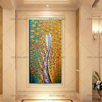 Didelis Rankomis Dažyti Tekstūra Paletės Peilis Golden Flower Aliejus, Tapyba Abstrakčiai Šiuolaikinės Drobė Sienos Meno Kambarį Dekoro Nuotrauką