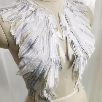 Išsiuvinėti Plunksnų sparnus nėrinių aplikacijos pleistras vestuvių vakarinę suknelę siūti drabužį ant dėmės dekoratyviniai aksesuarai motyvas