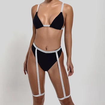 Maudymosi kostiumėliai Moterims, 2 vnt Aukšto Juosmens Push Up Sexy Micro Kojos Plaukimo Kostiumas Bathingsuit vientisa Spalva Blizga Bikini Komplektas 2021