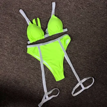 Maudymosi kostiumėliai Moterims, 2 vnt Aukšto Juosmens Push Up Sexy Micro Kojos Plaukimo Kostiumas Bathingsuit vientisa Spalva Blizga Bikini Komplektas 2021