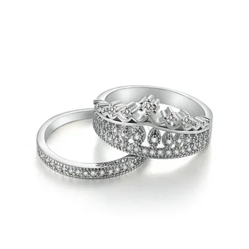 Pricess Karūna Mėgėjams Žiedų Rinkinys AAA Cirkonis Kristalų 925 anillos Sidabro Vestuviniai Žiedai, Sužadėtuvių moterų, vyrų Jubiliejų Dovana