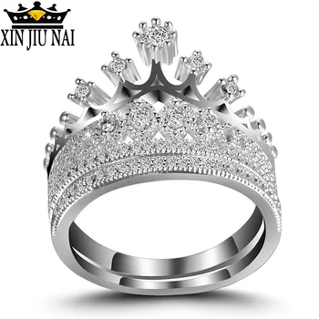 Pricess Karūna Mėgėjams Žiedų Rinkinys AAA Cirkonis Kristalų 925 anillos Sidabro Vestuviniai Žiedai, Sužadėtuvių moterų, vyrų Jubiliejų Dovana