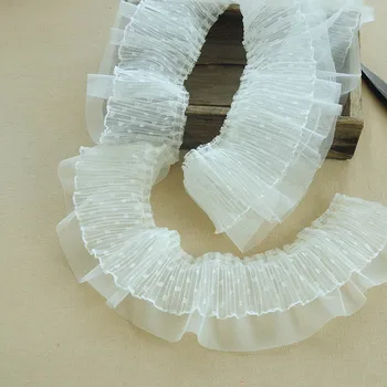 10CM, Plati dvigulė Sluoksnių Polka Dot Organų Klostes Nėrinių Apdaila 3D Išsiuvinėti Pakraštyje Juostelės Purus Suknelė Princesė Sijonai Siuvimo Dekoras