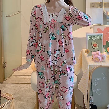 Moterų Sleepwear Miela Pižama ilgomis Rankovėmis 2 dalių Komplektas naktiniai drabužiai tinka Moterų Pižama Pižamos Nustatyti Rudenį Namuose Paslaugų Kostiumą Lady