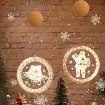 Kalėdų Žiburiai Naktį Led Šviesos Kabinti Pasakų Žibintai Turas 3D Kalėdų Senelis Lempa su Siurbimo Durų Lango Atostogų Apdaila