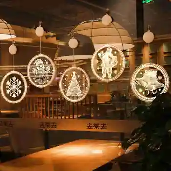 Kalėdų Žiburiai Naktį Led Šviesos Kabinti Pasakų Žibintai Turas 3D Kalėdų Senelis Lempa su Siurbimo Durų Lango Atostogų Apdaila