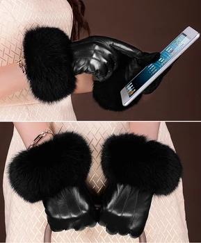 2019 žieminės Pirštinės Moteris, natūralios odos pirštinės Triušio Plaukų prabangus Avikailio Jutiklinio Ekrano pirštinės handschoenen guantes luvas