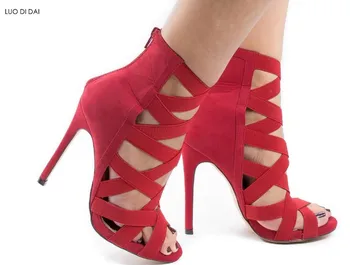 2019 moterų mados peep toe aukšti kulniukai šalies batų vasaros gladiatorių sandalai pjauna suknelė, batai auliukiniai wrap sandalai bateliai