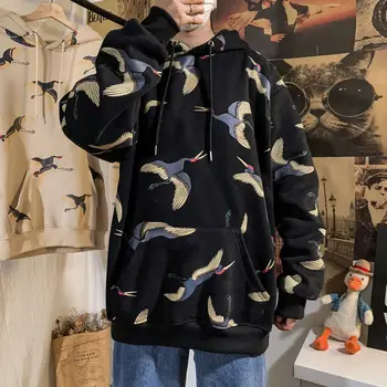 2020 m. rudens ir žiemos Kinų stiliaus streetwear banga prekės retro hoodie spausdinimo vyrai laisvi plius velvet black Nemokamas pristatymas