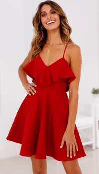 Vasaros Seksuali Suknelė Moterų 2021 Backless Kryžiaus Raišteliu Raukiniai Pluoštas Juosmens V-kaklo Dirželis Mini Suknelė Vasaros Derliaus Raudona