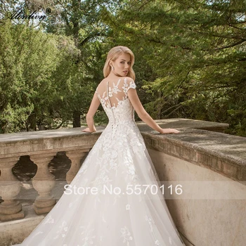 Alonlivn vestido de noiva O-Kaklo Nėrinių Grožio Siuvinėjimo Lace A-Line Wedding Dresses