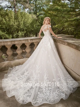 Alonlivn vestido de noiva O-Kaklo Nėrinių Grožio Siuvinėjimo Lace A-Line Wedding Dresses