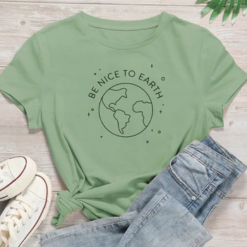 Bus Malonu Į Žemę Moterys T Shirts Apsaugoti Aplinką Tshirts Išgelbėti Žemę Ekologiškos Medvilnės T-shirt Juoda, Plius Dydis Moteris Drabužiai