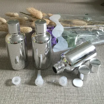 50ml eterinio aliejaus stiklo butelis, sidabro padengtą makiažas saugojimo kelionės konteinerių daugkartiniai kosmetika buteliai, pakavimo, didmeninės