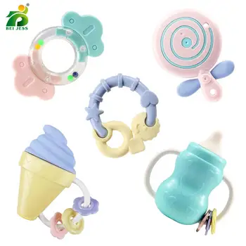 5 Vnt. / nustatyti Kūdikių Barškučių Animacinių filmų Saldainis Butelių minkšto silikono plastikiniai Rankų bell 0-12 Mėnesių Naujagimiui Švietimo Žaislai