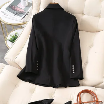 Mados kelnės kostiumas moterų darbo drabužiai Nauji aukštos kokybės juoda Prarasti Dvigubo breasted verslo Švarkas + Elastinga ziajać dviejų dalių Komplektas