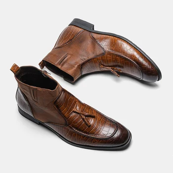 Vyrai kulkšnies bootscomfortable prekės ženklo mados 2020 odiniai batai vyrams