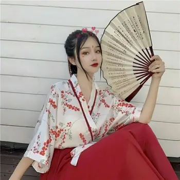 Dviejų dalių rinkinys moterims hanfu pavasario marškinėliai big swing sijonas streetwear raudona spausdinti komplektus Kinų stiliaus atitikimo rinkiniai