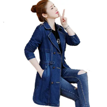 Populiariausi produkto 2020 Džinsinio striukė Moterims tranšėjos paltai rudenį Siuvinėjimo Džinsinio audinio paltai, Jaunimo drabužių Kokybės Užtikrinimo 1684