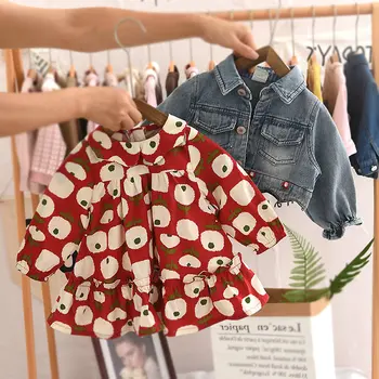 2020 nauja mergina kūdikių pavasario rudens drabužių nustatyti džinsinio striukė spausdinti suknelė mergaitėms, vaikams mados atsitiktinis tinka
