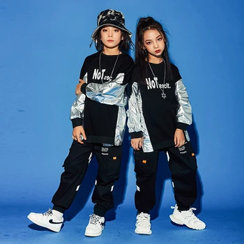Vaikų Džiazo Podiumo Veiklos Drabužius Berniukų/Mergaičių Hip-Hop ilgomis Rankovėmis Tiktų Vaikams Šiuolaikinių Gatvės Šokių Scenos Kostiumai DWY4984