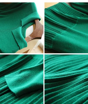 Moterų Rudens Žiemos Dress 2020 Naujas ilgomis Rankovėmis Prarasti Žalia Midi Plisuotos Streetwear Megzti Megztinis Sukneles Ponios Mados