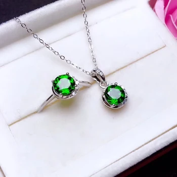 S925 sidabro natūrali žalioji diopside žiedas, pakabukas natūralus akmuo juvelyrikos nustatyti Mielas raundo Sun flower girl gimtadienio dovana, papuošalai