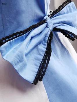 Vasaros Saldūs Lolita Stiliaus Suknelė Moterų Medvilnės Balta ir Šviesiai Mėlyna Rankovių lolita Fancy Dress Ainclu Su Bow/Perlų Vėrinį