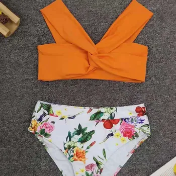 Moterų Paplūdimio Seksualus Apačioje gėlių spausdinti Bikini Moterims maudymosi Kostiumėliai, Push Up maudymosi kostiumėlį Bikini Komplektas Brazilijos Off Peties Maudymosi Kostiumas