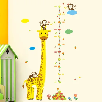 Žirafa Aukščio Matavimo Sienų Lipduko Vaikų Kambario, Miegamojo Kambarį Fono Sienos Vandeniui Nuimamas Lipdukai