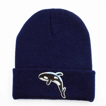 Medvilnės delfinų gyvūnų siuvinėjimo Tirštėti megzti skrybėlę žiemą šiltą kepurę Skullies bžūp beanie skrybėlių už vaikas vyrai moterys 314
