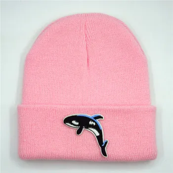 Medvilnės delfinų gyvūnų siuvinėjimo Tirštėti megzti skrybėlę žiemą šiltą kepurę Skullies bžūp beanie skrybėlių už vaikas vyrai moterys 314
