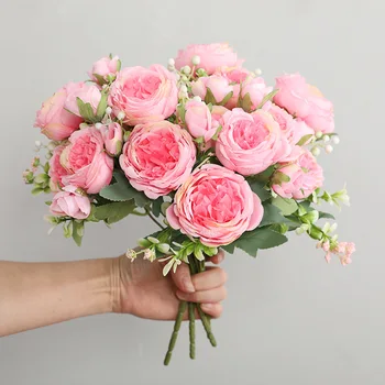 Vestuvių Rankiniai Dirbtinių Gėlių Rožių Puokštė Kambarį Namų Puošybai Modelis 5 Galvos Persian Rose